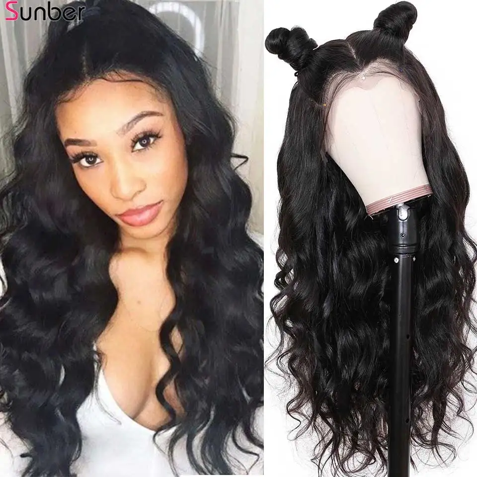 

Sunber Hair Peruvian glueless Lace Front Hair Wig for Women 150% Density Remy Pre Plucked 13x4 Body Wave Lace Front Wigs