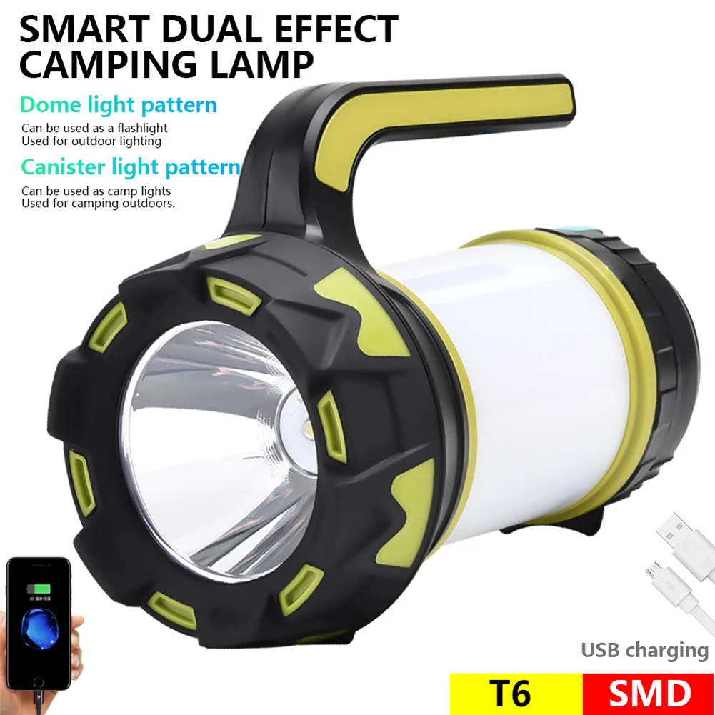 

T6 светодиодный мощный фонарик, многофункциональный портативный USB Перезаряжаемый прожектор, 6 режимов, аварийная рыбалка, кемпинг, ручная л...