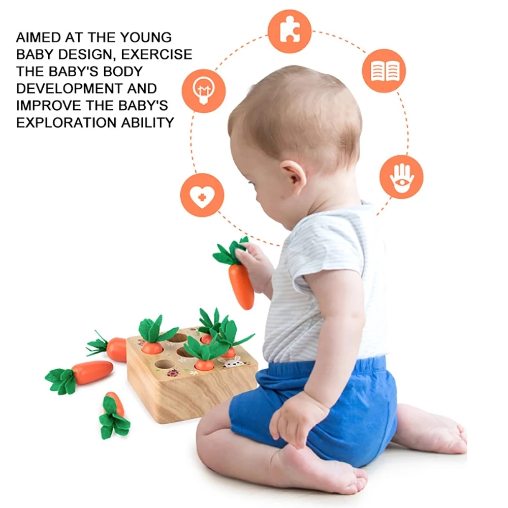 Juguetes de madera Montessori para beb&eacute;, conjunto de juguetes de madera con forma de zanahoria, tama&ntilde;o a juego, juguete educativo Montessori cognitivo-4