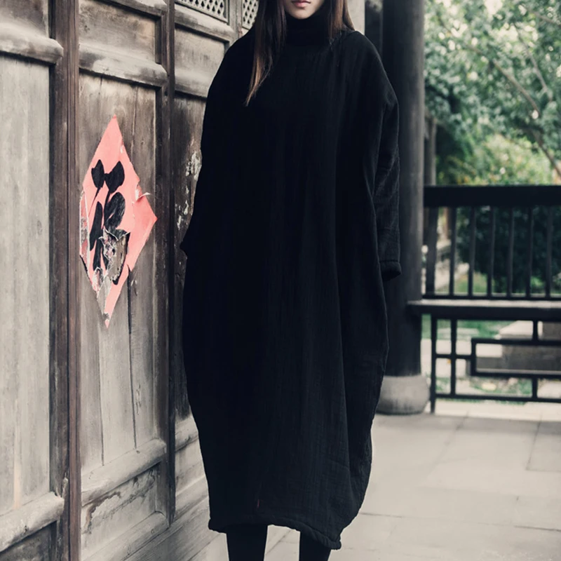 Женское длинное платье из хлопка и льна Johnature винтажное макси с вышивкой рукавами