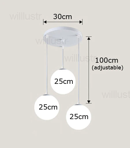 R25cm x 3 Подвеска в виде стеклянного шара, светильник, отель, офис, ресторан, кафе, спальня, столовая, молочно-белый шар, круглый подвесной светильник s - Цвет корпуса: R25cm x 3