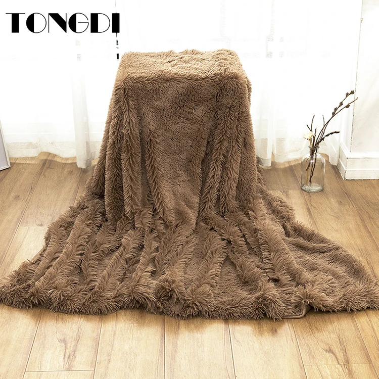 Мягкое теплое элегантное флисовое меховое толстое одеяло TONGDI однотонное зимнее