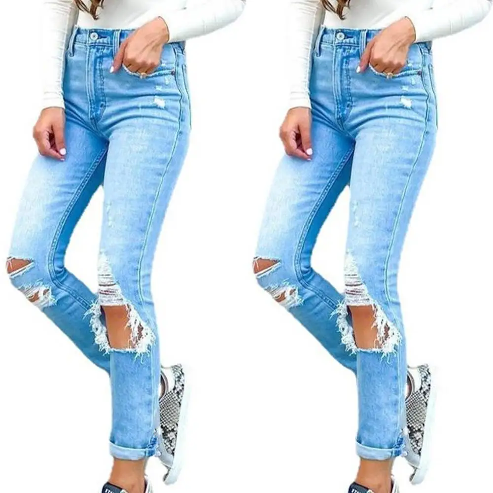 

Stretchy Demin High Waisted Pants Ripped Slim Skinny Jeans Fit Trousers
