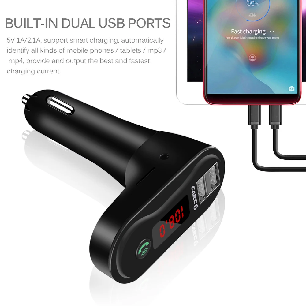 Автомобильный комплект громкой связи Bluetooth MP3-плеер беспроводной fm-передатчик TF карта 3,5 мм вспомогательный аудиоресивер 2.1A двойной USB телефон зарядное устройство