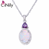 cinily white fire opal stone necklace silver plated chain pink purple zircon crystal filled pendant charm summer jewelry female