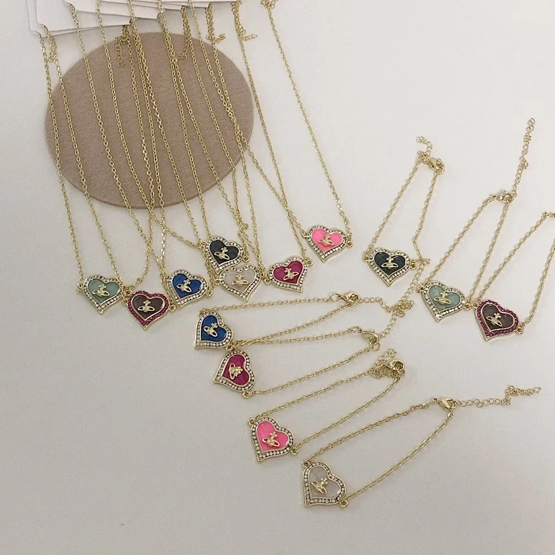 В стиле ретро любящее сердце Сатурн планета яркие ожерелья для женщин с круглым