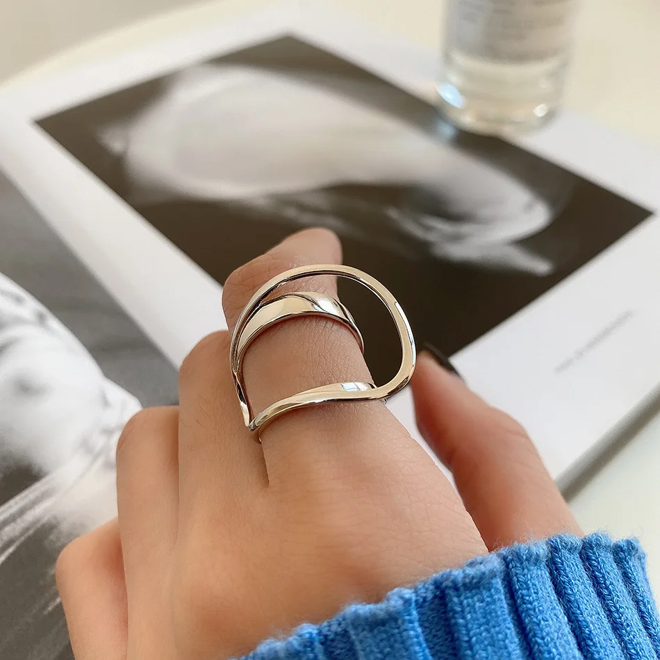 

Amaiyllis 925 Sterling Silver Double Oval Ring Simple Light Luxury Punk Ring For Female Bijoux Jewelry