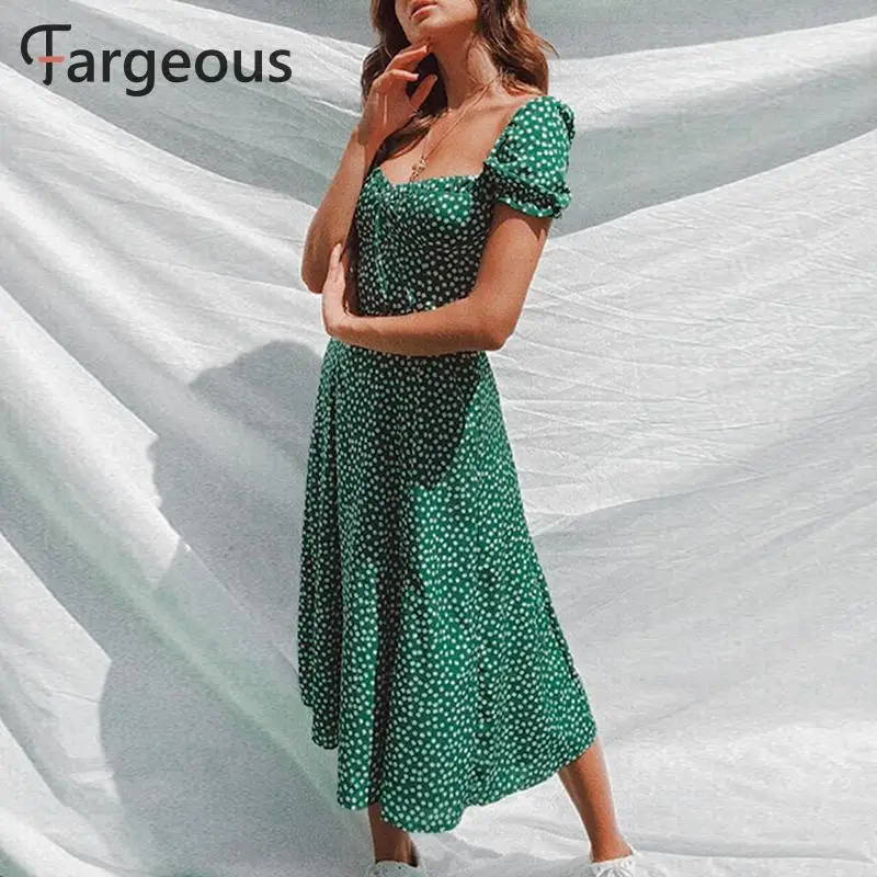 Fargeous, Пляжное, богемное, летнее,, женское платье, винтажные, вечерние, элегантное, женское платье, миди, с рюшами, зеленое, Платья Vestidos