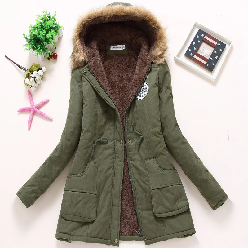 

2021 Women Winter Military Coats Cotton Wadded Hooded Jacket Casual Parka Thickness Warm XXXL Size Quilt Snow Outwear