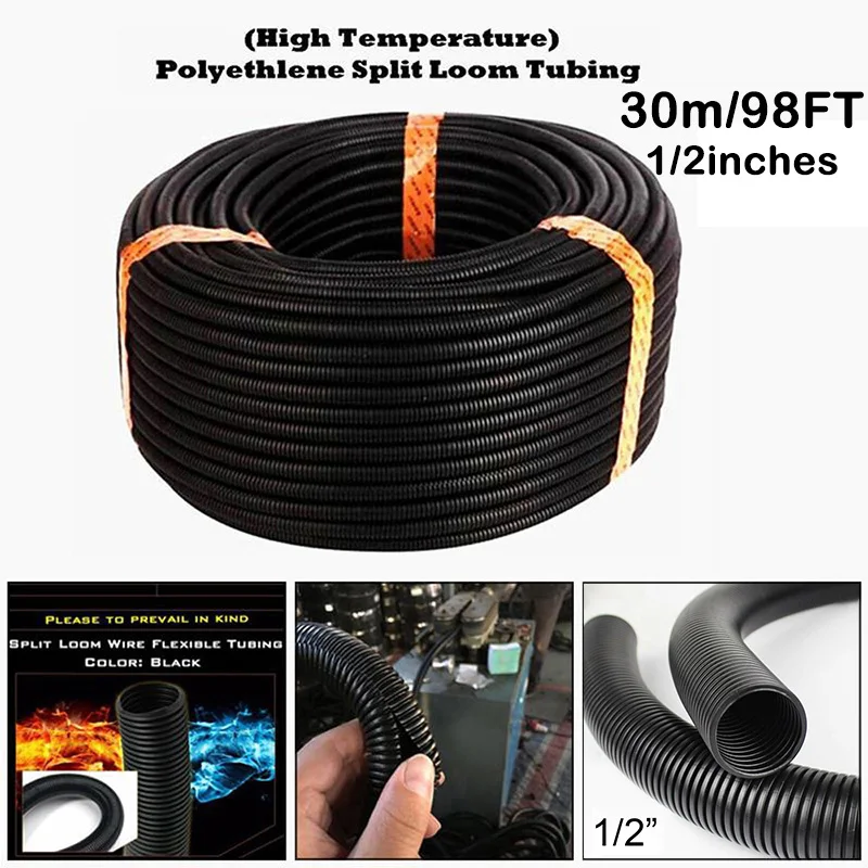 

98ft Split Loom Tubing1/2inch Wire Loom Conduit Black Sleeve Tube Pipe Cable Protective Tube Conduit Hose Cover Electrical Cable
