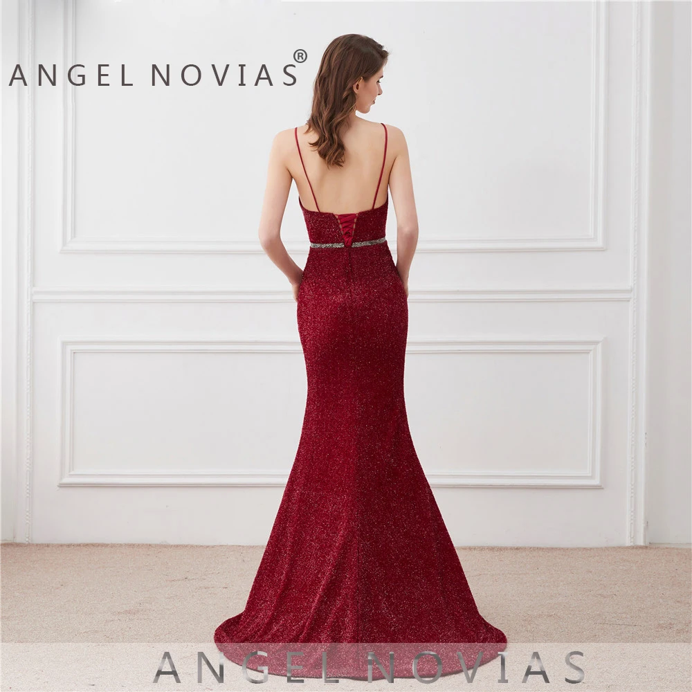 Женское длинное вечернее платье-русалка Бордовое платье на тонких бретельках