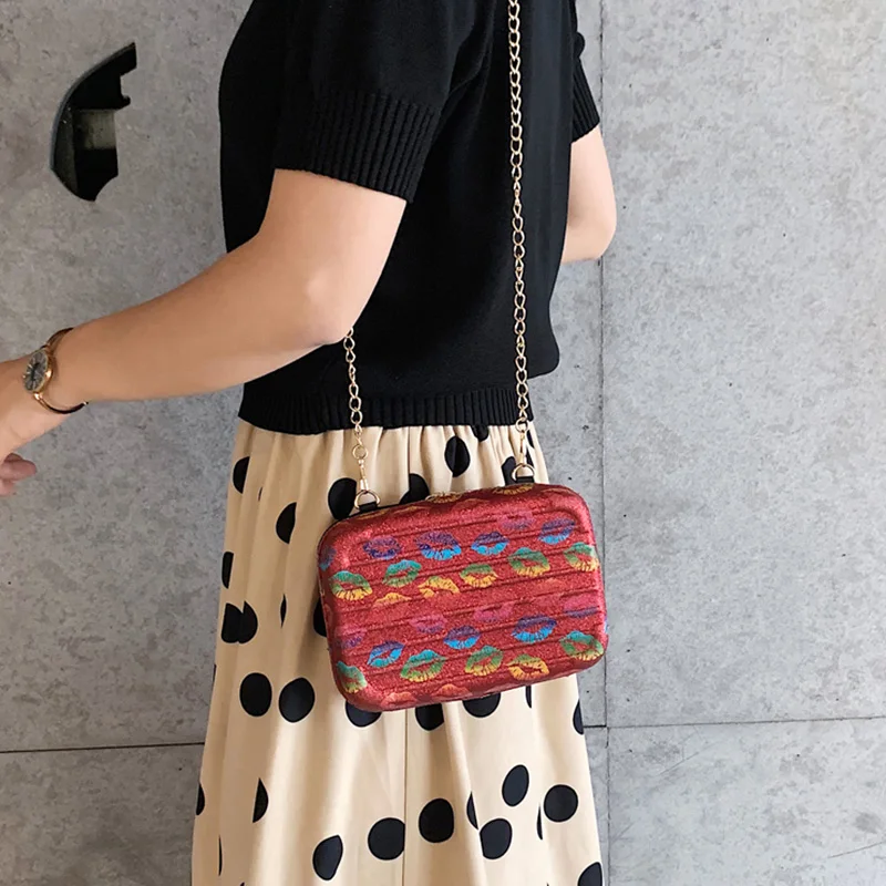 LTBOOS многоцветные губы шаблон лоскут сумка дамская мода плеча цепи ремень через