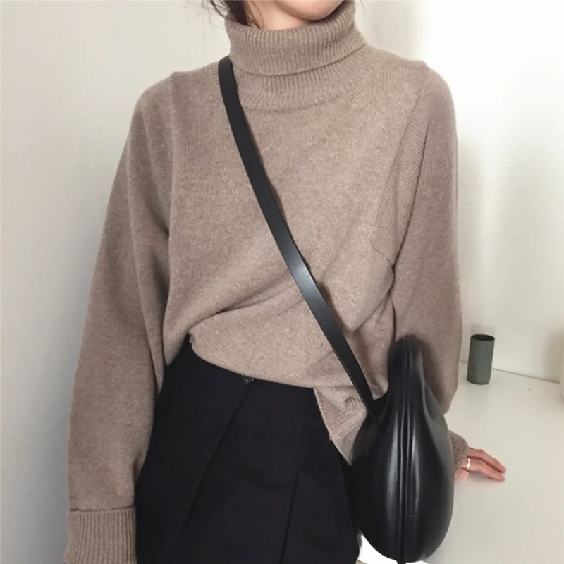 

Colorfaith New 2021 Women's Winter Spring Korean Style Knitwear Turtleneck Warm Pullover Solid Minimalist Elegant Sweater SW7276