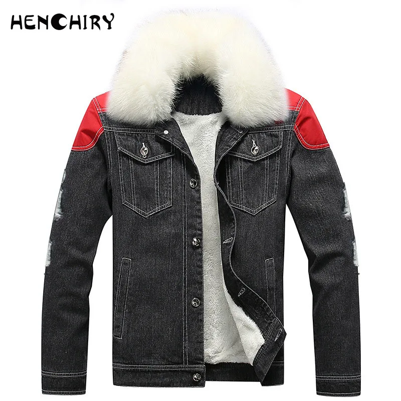 

Новая мужская зимняя джинсовая куртка HENCHIRY 2022, теплая утепленная куртка из денима, мужская зимняя куртка большого размера, джинсовая комбин...