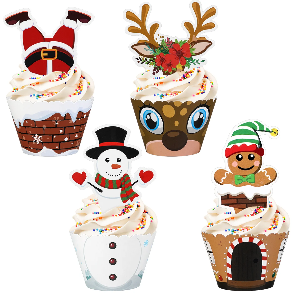 

Hemoton 36 Sets Christmas Cupcake Toppers and Wrappers Cupcake Cake Decorating Picks Home Party Decor Christmas Party Supplies