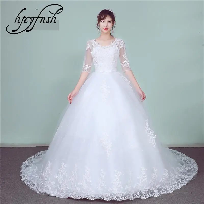 Белые свадебные платья из муслина со шлейфом 2020 новые модные кружевные с