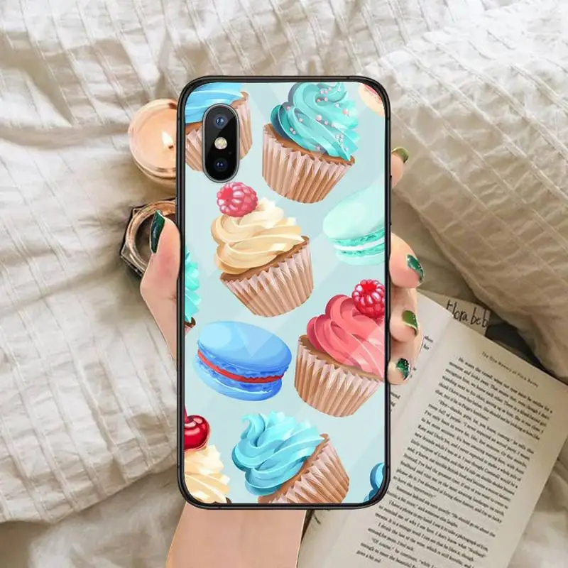 

Macarons Cupcake Phone Case Tempered glass For iphone 6 6S 7 8 plus X XS XR 11 12 mini PRO MAX