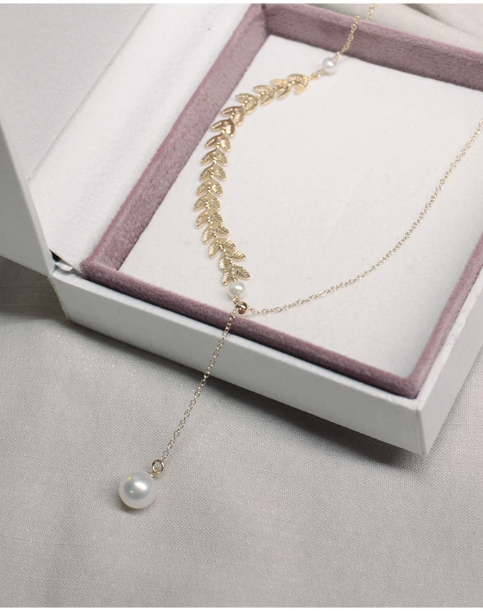 YUN RUO Rose Gold Wheat Ear Pearl Tassel Pendant Necklace Titanium Steel Jewelry Woman Birthday Gift Never Fade Drop Shipping | Украшения и