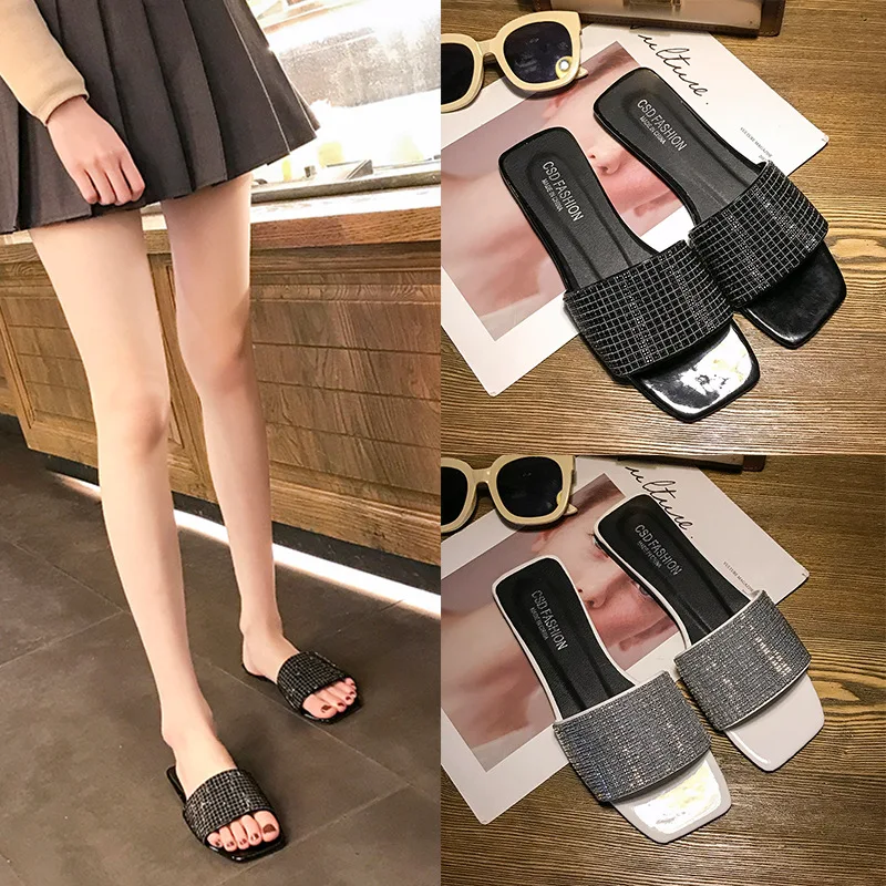 

Блестящие пляжные шлепанцы с кристаллами бриллиантами, Летние сланцы, женская обувь, сандалии, повседневная обувь