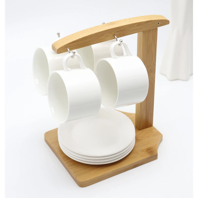 Бамбуковая подставка для чашки кофе чая и блюдца хранения домашней кухни дисплей