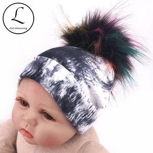 Шапка-бини в рубчик из хлопка, черная Шапка-бини с меховым помпоном, зимняя шапка для новорожденных мальчиков и девочек