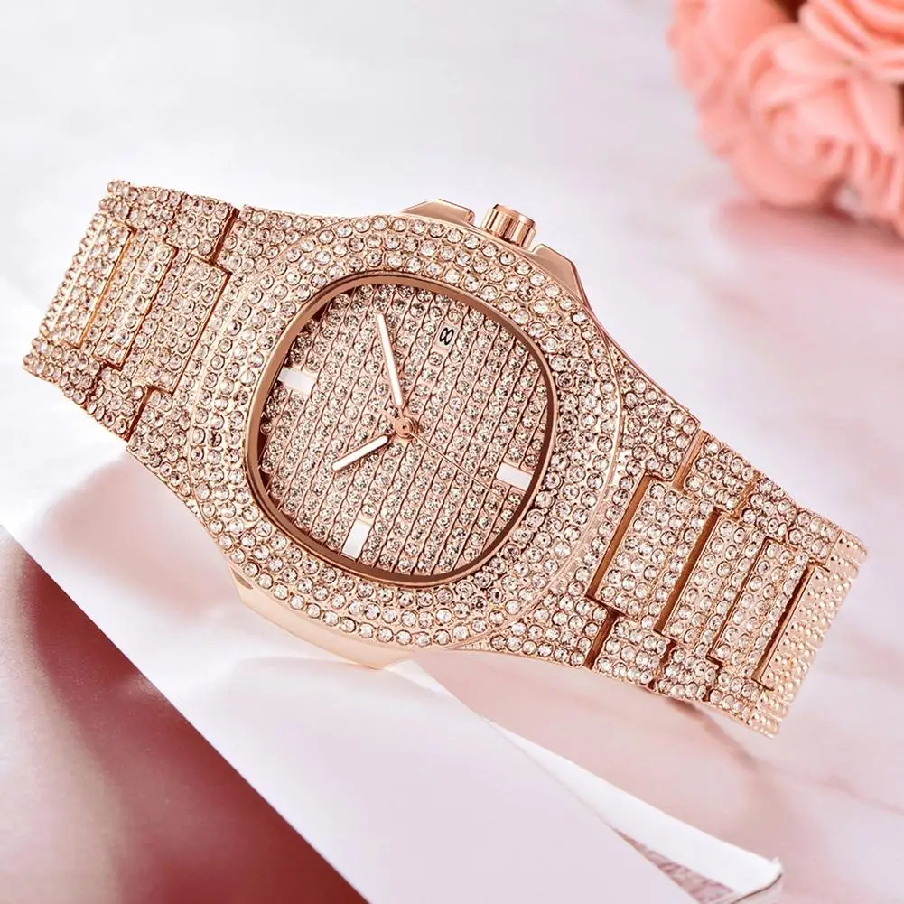 

Fashion Elegant Adjustable Rhinestone Inlaid Round Dial Ladies Analog Quartz Wrist Watch Women Gift relogio masculino 2019 New v