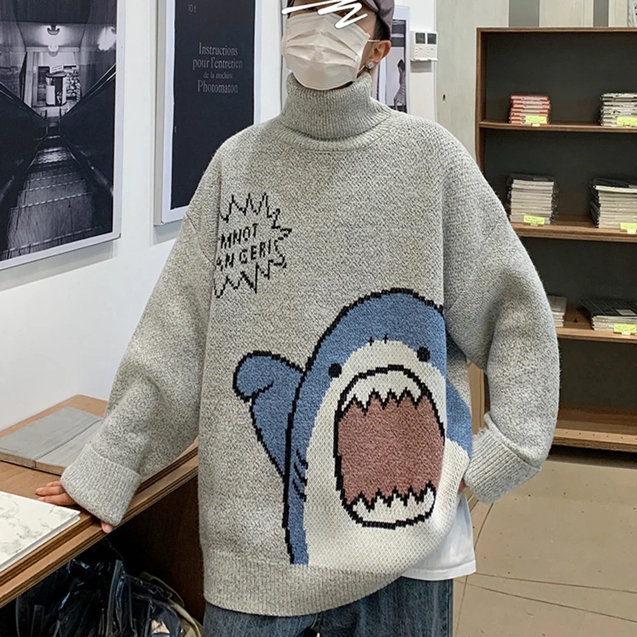 Свитера мужские с высоким воротником пуловер в стиле хип-хоп аниме уличная