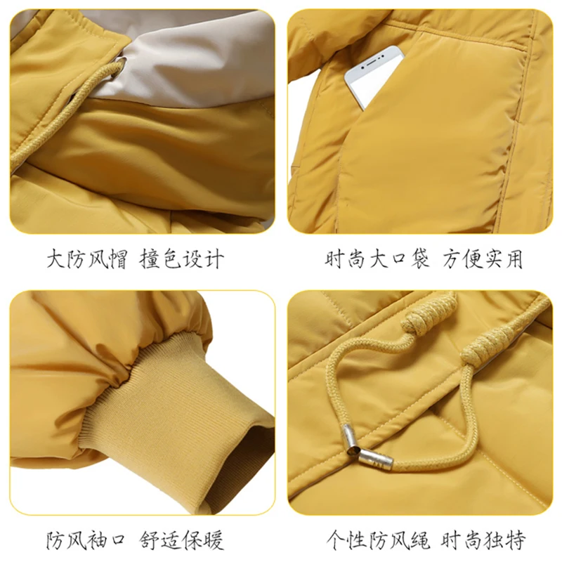 

Breasted Buttons Winter Down Jacket For Women Hooded Oversize Loose Padded Female Cotton Coat Short Casual Puffer Jackets FC161