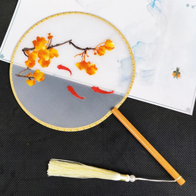 Китайский стиль круглый вышитый шелковый веер ручной работы Декор для дома Подарок Hanfu Аксессуары для анимации В руке.