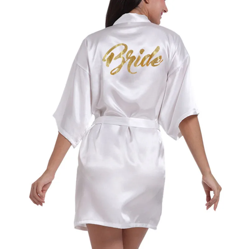 

New Bride Crown Team Bride Golden Glitter Print Kimono Robes Faux Silk Women Bachelorette Wedding Preparewear Free Shippin