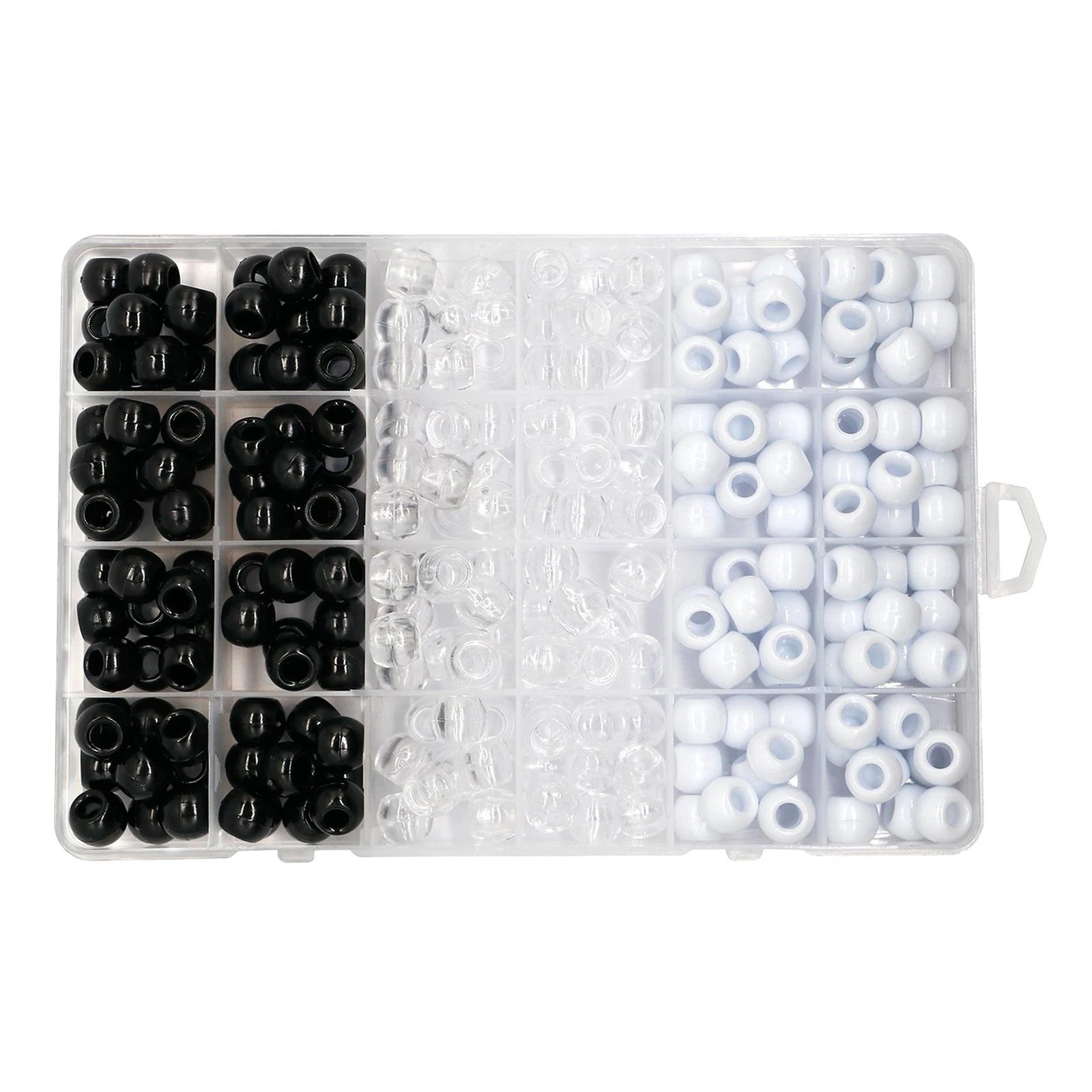 1Box Assorted DIY Craft Beads 240 Pcs Mixed Color Clear White Black Round Pony 12x10mm Hair Braid Dreadlocks | Красота и здоровье