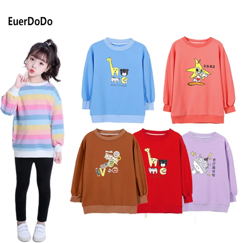 

2020 брендовая Осенняя детская футболка с длинным рукавом, хлопковая толстовка в радужную полоску для девочек, детская Новинка, топы с героям...