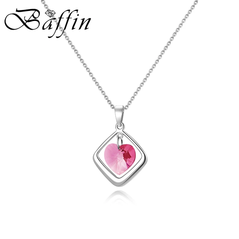 Романтическое квадратное ожерелье с подвеской в виде сердца кристаллы Сваровски