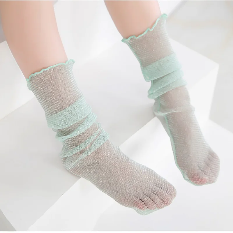 Новые прозрачные блестящие сетчатые носки для детей ясельного возраста 4 цвета