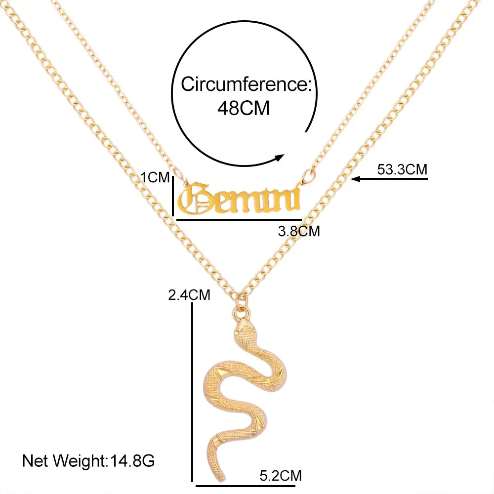 

New Gold Color Snake Animal Pendant Necklace For Women Men Multilayer Letter Metal Choker Necklace Boho Trendy Statement Jewelry