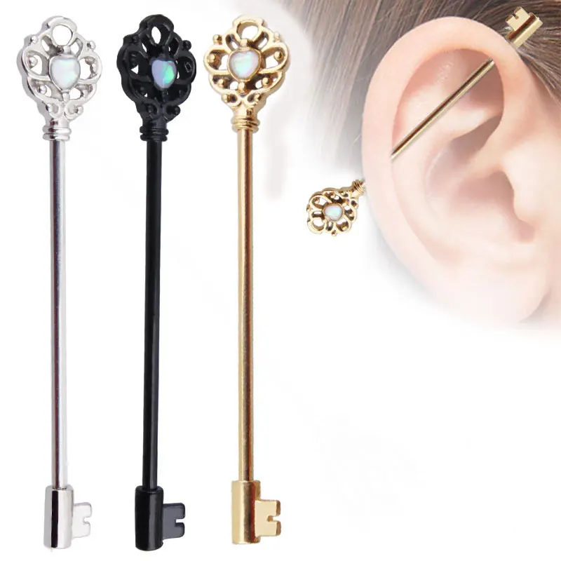 Новый модный пирсинг для козелка уха в виде ключа Промышленная Штанга серьга