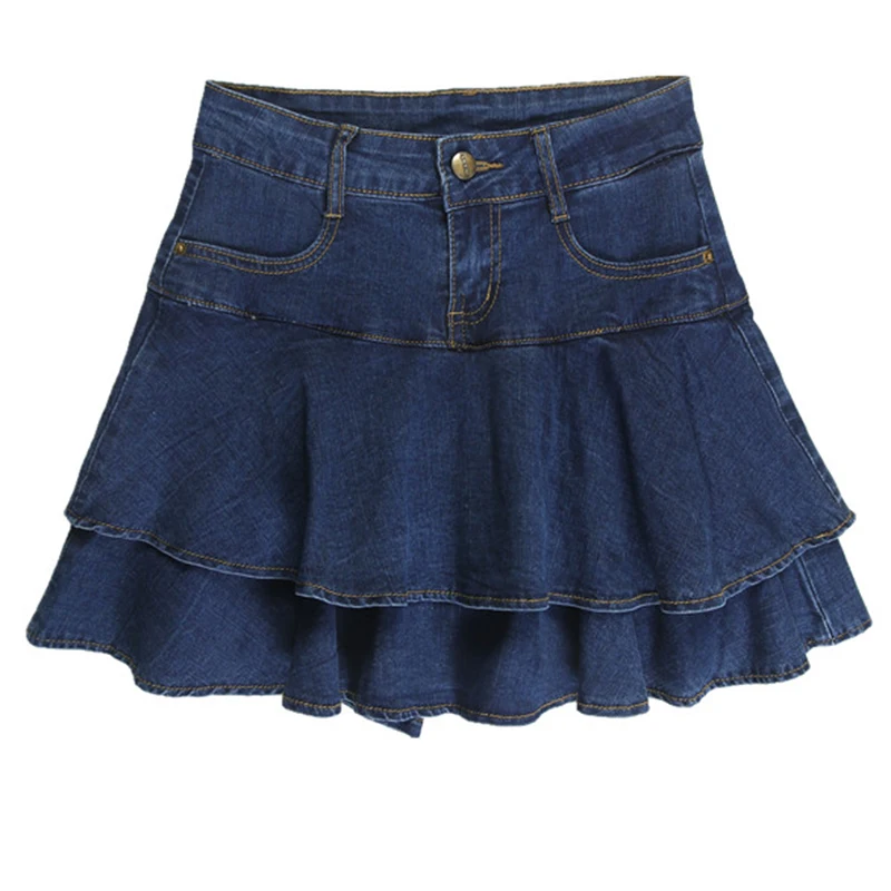 

Женская джинсовая мини-юбка в стиле преппи с оборками