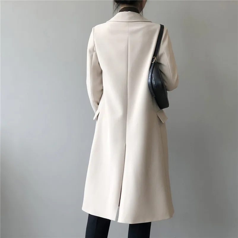 Осеннее женское повседневное пальто 2020 с отложным воротником двубортное длинное