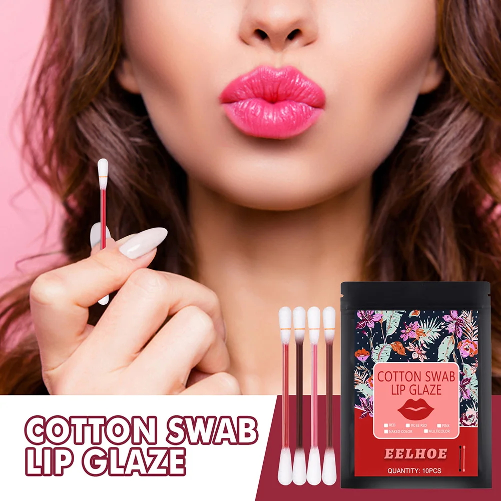 

10pcs 4 Colors Protable Tattoo Lipstick Cotton Swab Lipstick Long Lasting Non-Stick Lip Gloss Makeup For Party Date Daily Wear