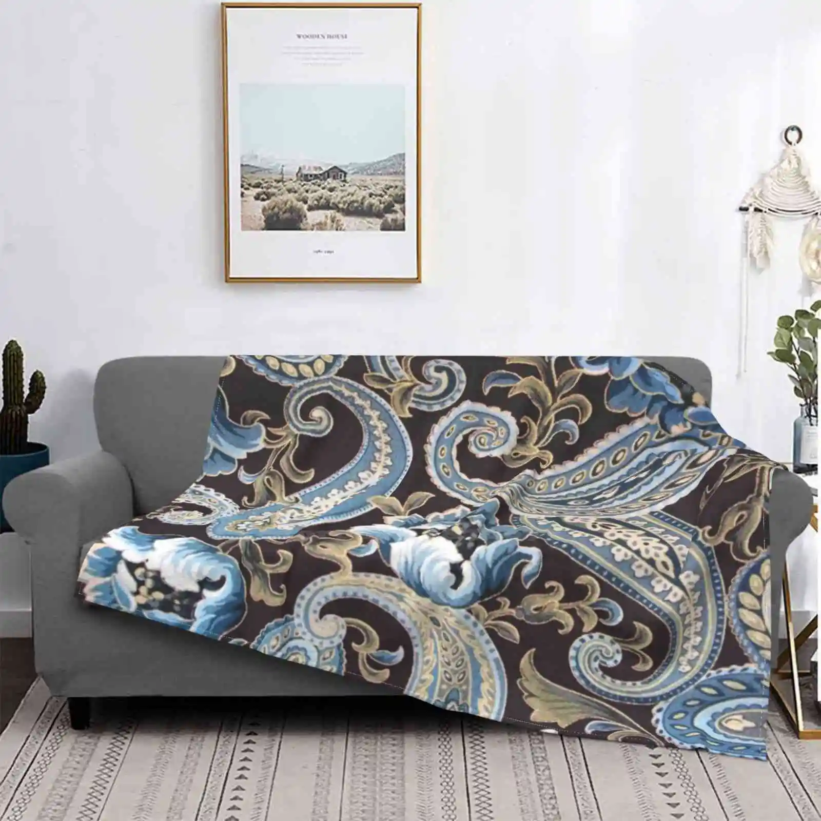 

Blue Brown Vintage Paisley Air Conditioning Blanket Soft Warm Light Thin Blanket Paisley Floral Flowers Blue Brown Black Beige