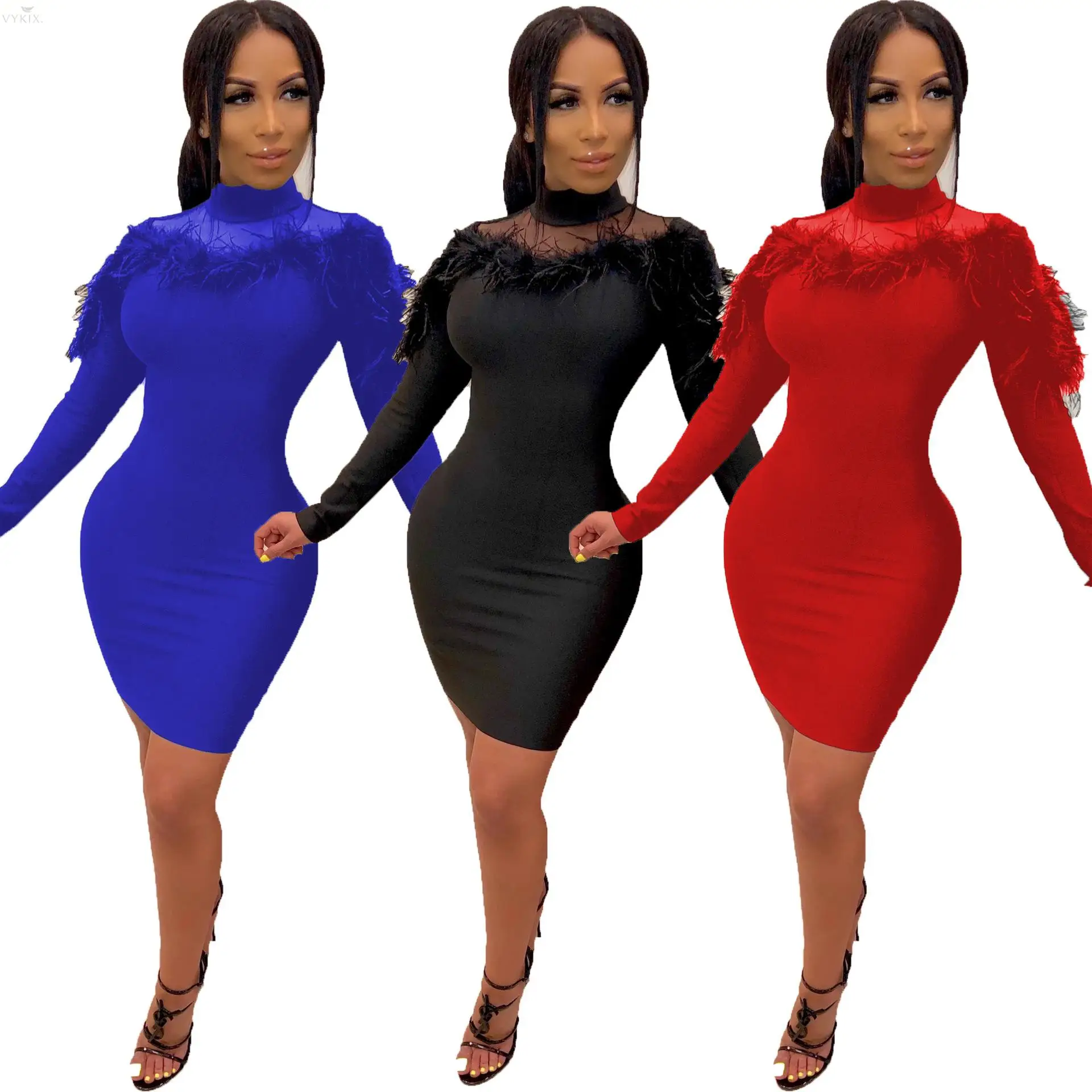 Элегантное платье с длинным рукавом облегающее для женщин Осень-зима водолазка