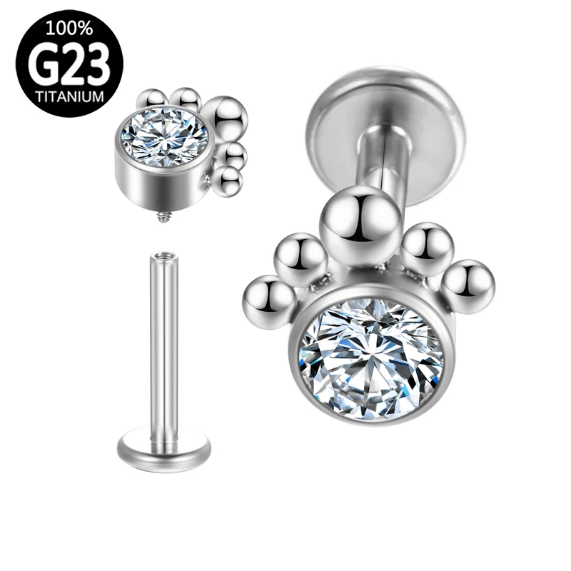 

G23 Titanium Ear Lobe Piercing 5 Beads Labret Lip Ears Bar Cartilage Tragus Stud Body Septum Clicker Internal Thread Earring