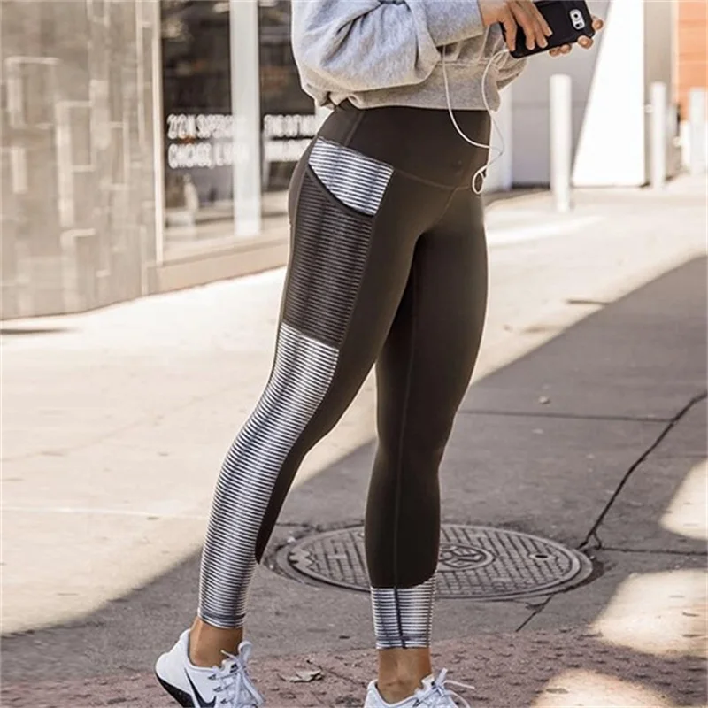 LAISIYI 3D Леггинсы с металлическими полосками и принтом для фитнеса женские