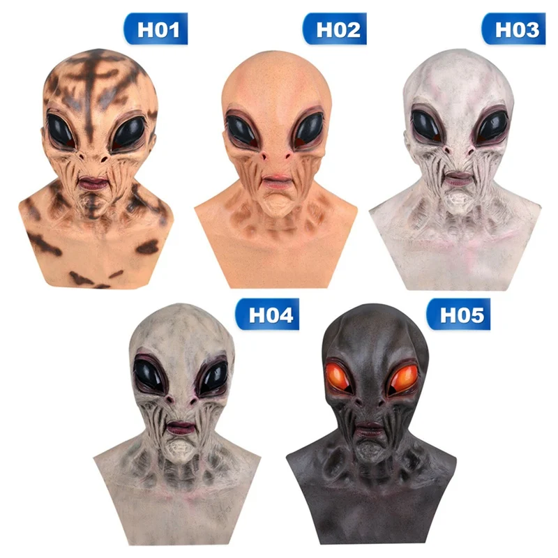 Маска инопланетянина для косплея на Хэллоуин страшная маска все лицо головной