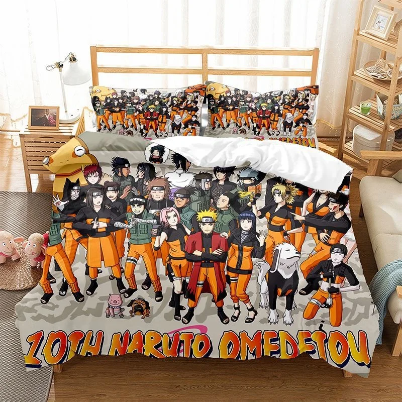 Juego de cama Ninja Uzumaki Uchiha Narutoes, funda de edred&oacute;n, funda de almohada, doble, Queen, King Size, dormitorio para ni&ntilde;os, textiles para el hogar-3