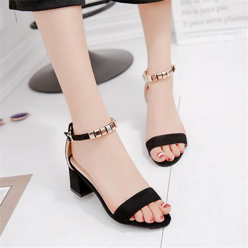 

New women's sandals fashion buckle light and comfortable anti-skid thick heel high-heeled casual shoes female designer