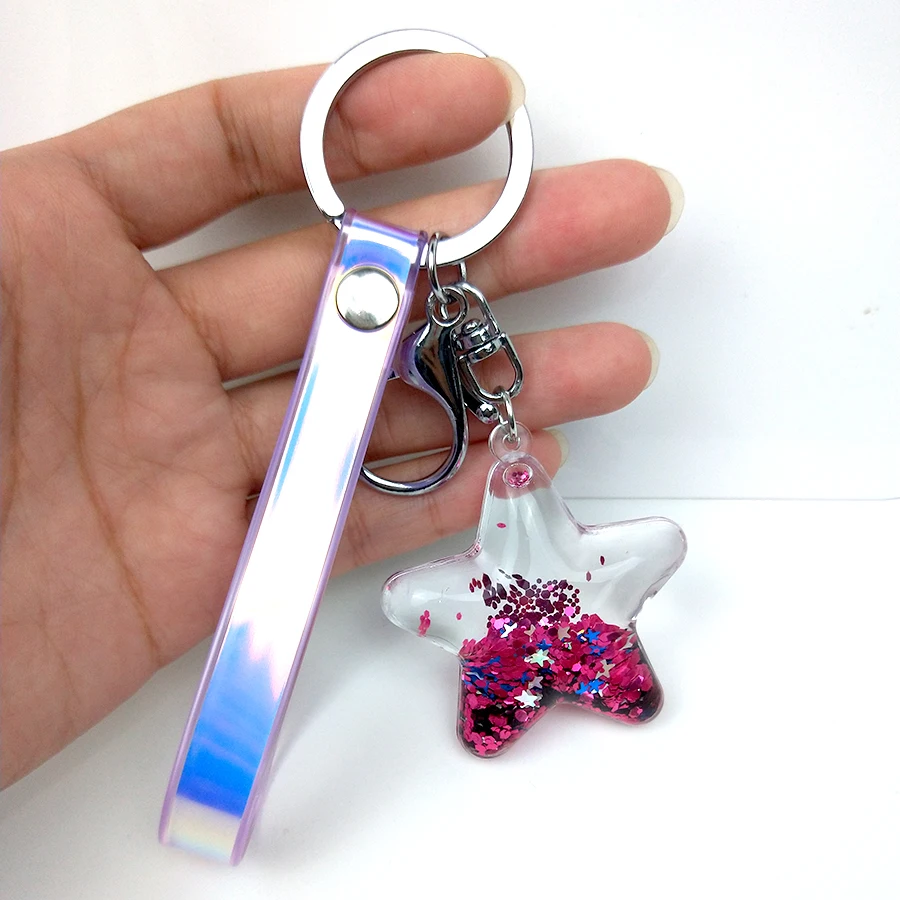 Брелок с пентаграммой движущейся звездой блестками жидкими акриловый кольцо для