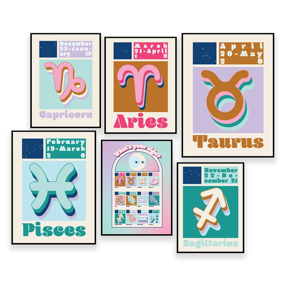 Ретро Астрология созвездия Зодиак настенная Картина на холсте постеры и принты