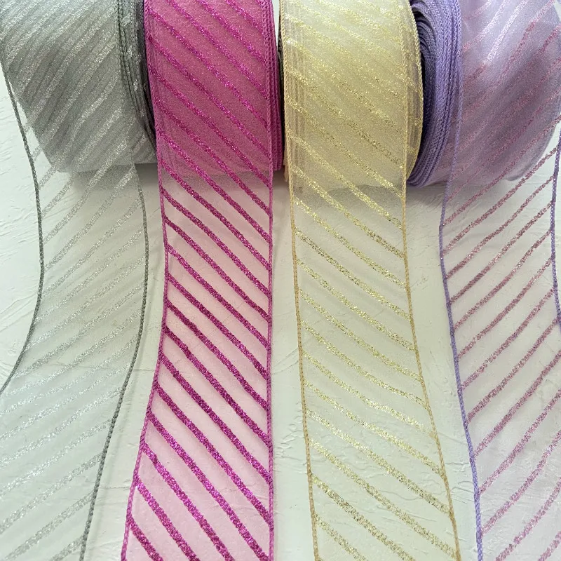 

20M Stripes Ribbons With Glitter Single Face Organza Tulle Tape DIY Accessories Hair Bow Making Supplies Christmas Decoration 리본