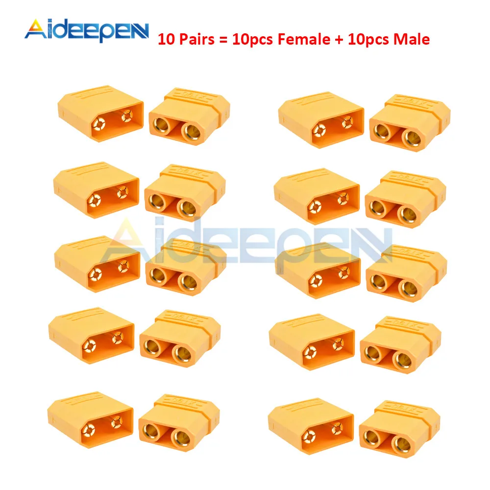 

10 Pairs 20Pcs XT90 Yellow Battery Connector Set Male Female Gold Plated Banana Plug for RC Battery Parts